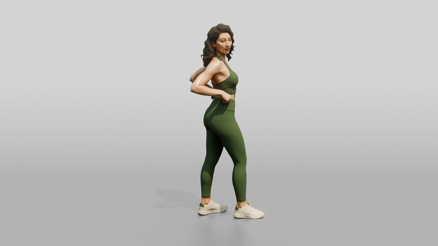 Woman in Green Activewear with Hands on Hips