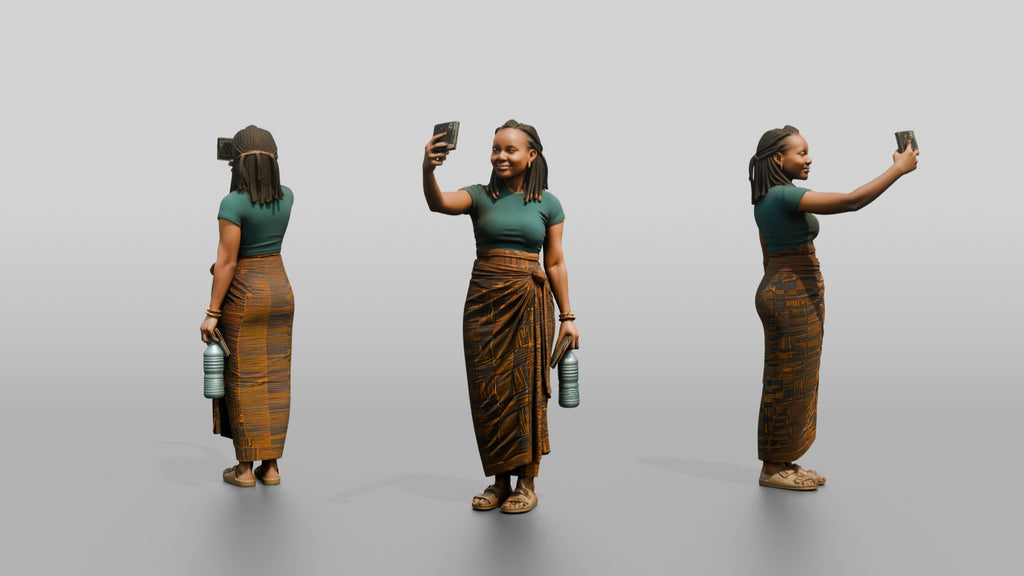 Young African Woman Taking a Selfie in a Wrap Skirt