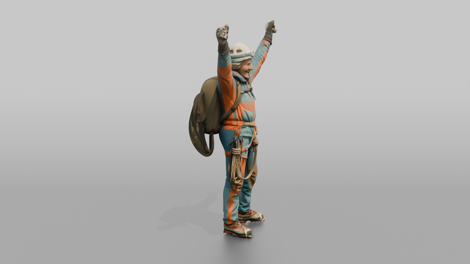 Mountaineer Raising Her Arms in Victory