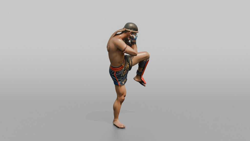 Muay Thai Fighter Shinguard Check and Forearm Block