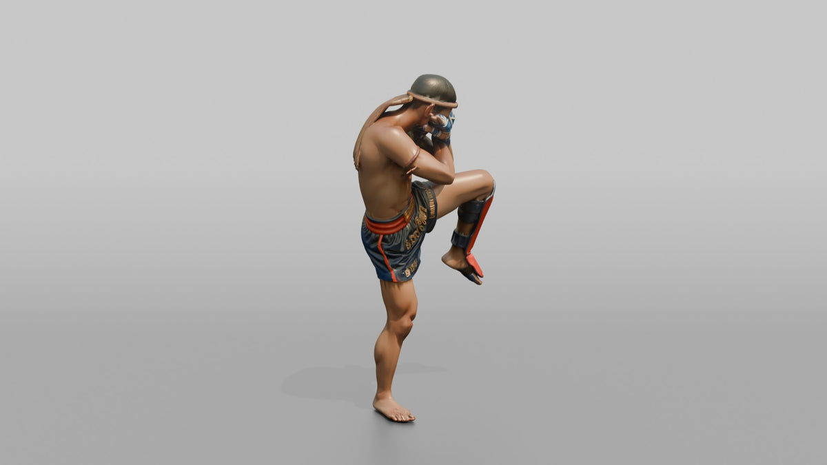 Muay Thai Fighter Shinguard Check and Forearm Block - 3D character model, view 2