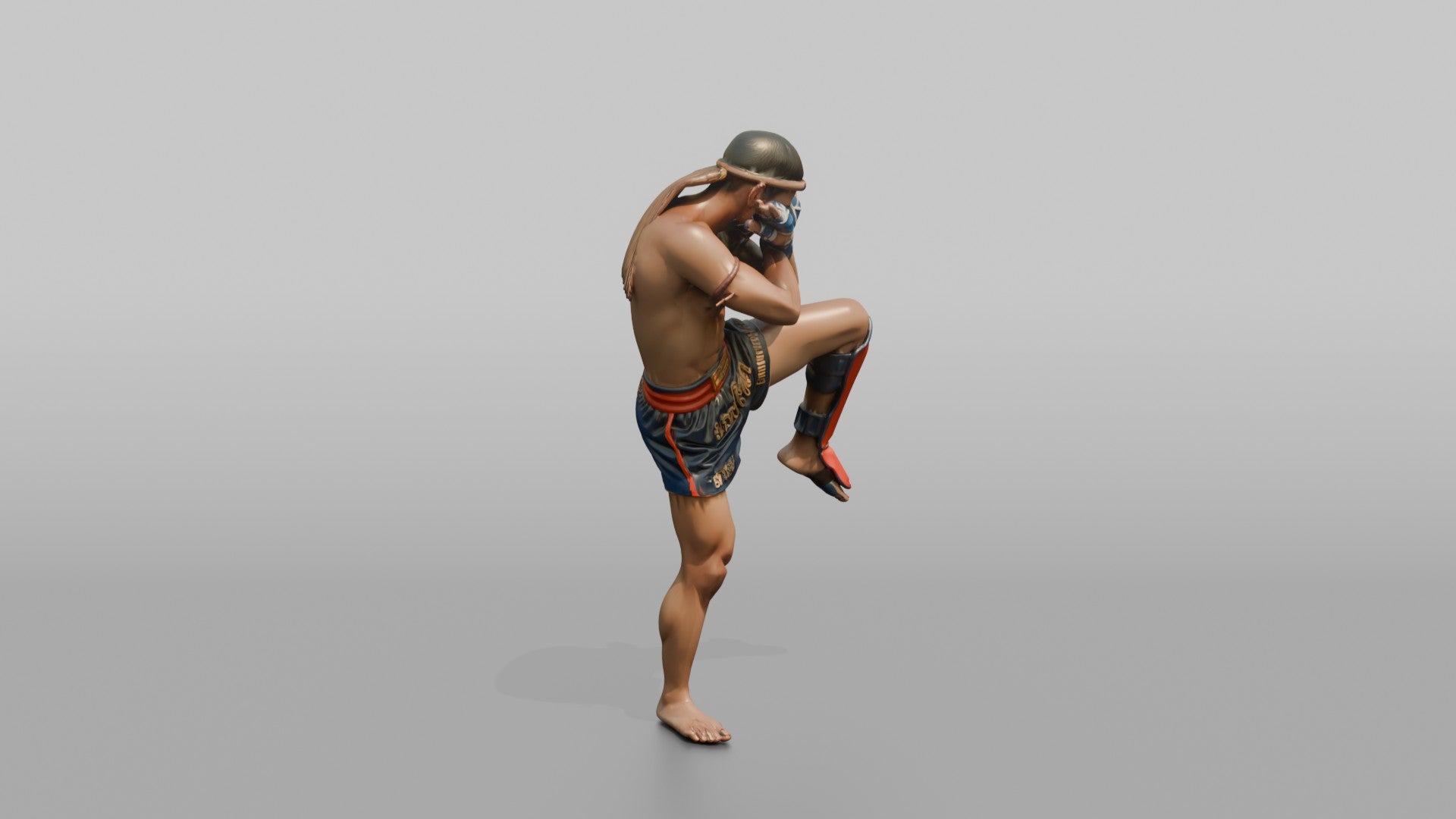 Muay Thai Fighter Shinguard Check and Forearm Block