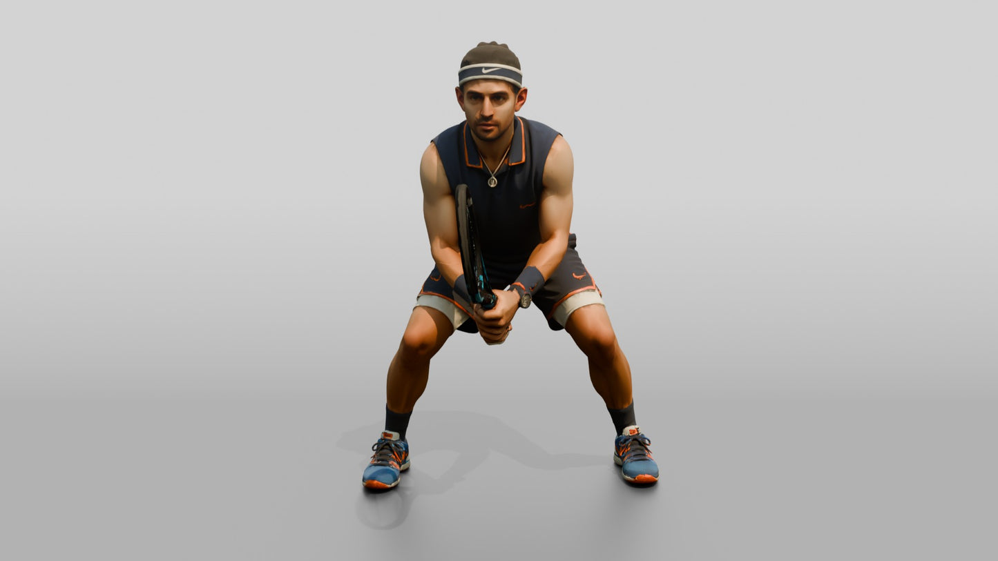 Male Tennis Player Awaiting a Heavy Serve