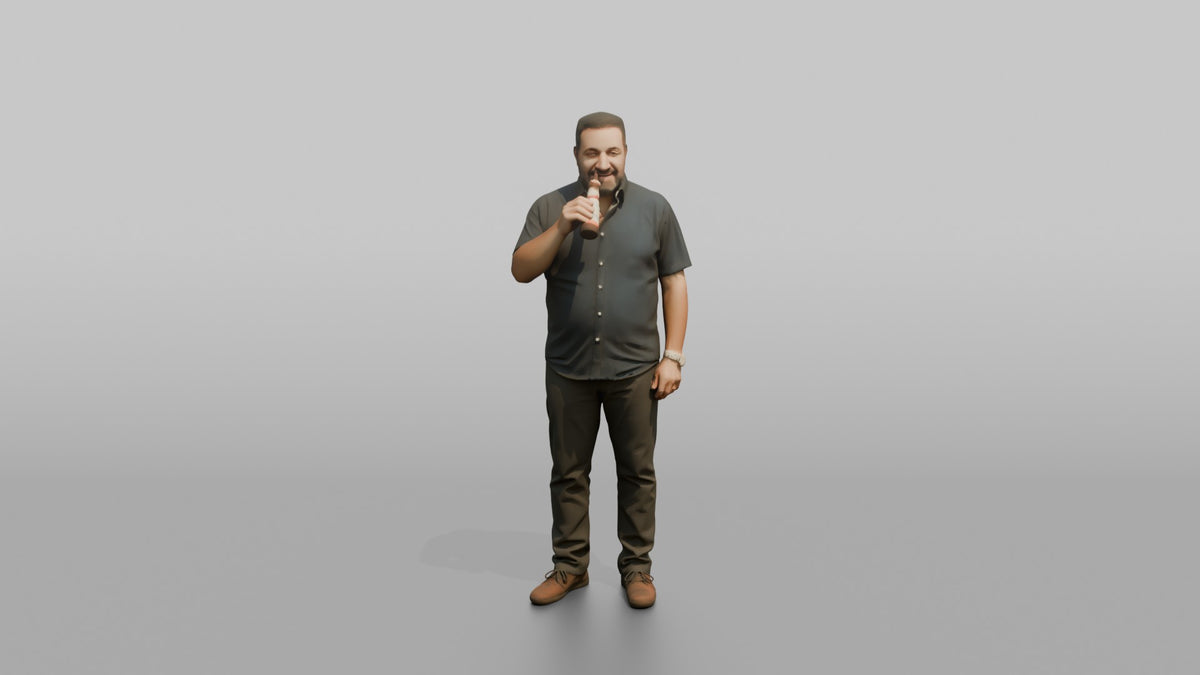 Patron Man Standing With A Beer Bottle In One Hand - 3D character model, view 5