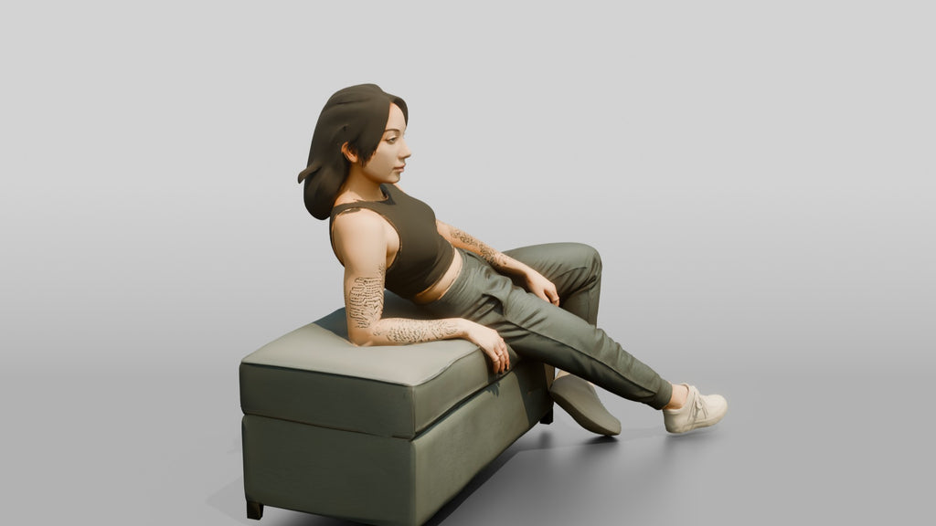Homeless Woman Leaning Back on Her Elbows