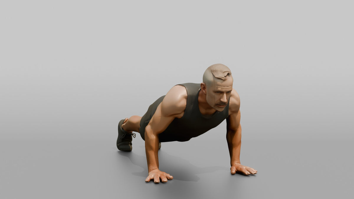 Bodyweight Athlete Man At The Bottom Of A Push-up - 3D character model, view 5