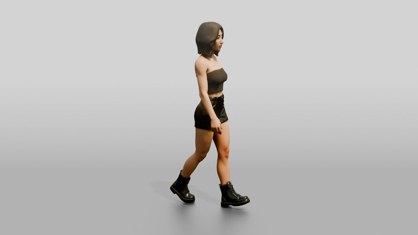 Woman Walking in Brown Crop Top and Dark Shorts