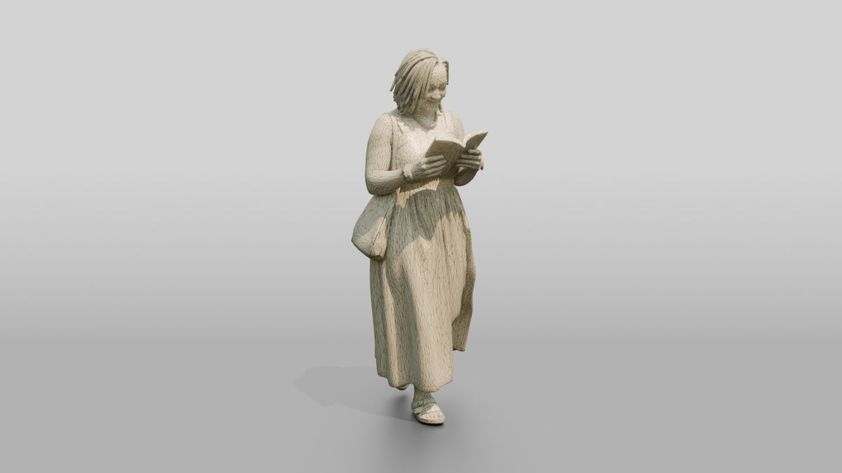 African Woman Reading a Book in a Printed Maxi Dress - wireframe topology preview