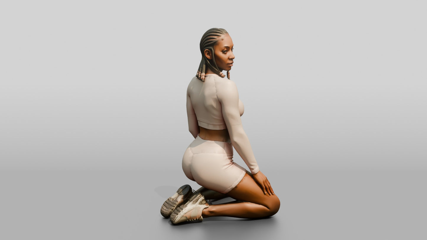 Woman with Braids Kneeling in Blush Activewear