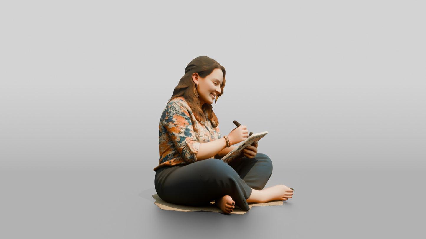 Woman Seated on the Floor with a Tablet