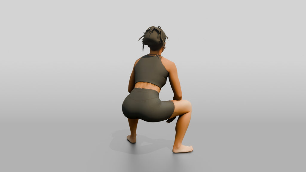 Woman Squatting with Fitness Gloves