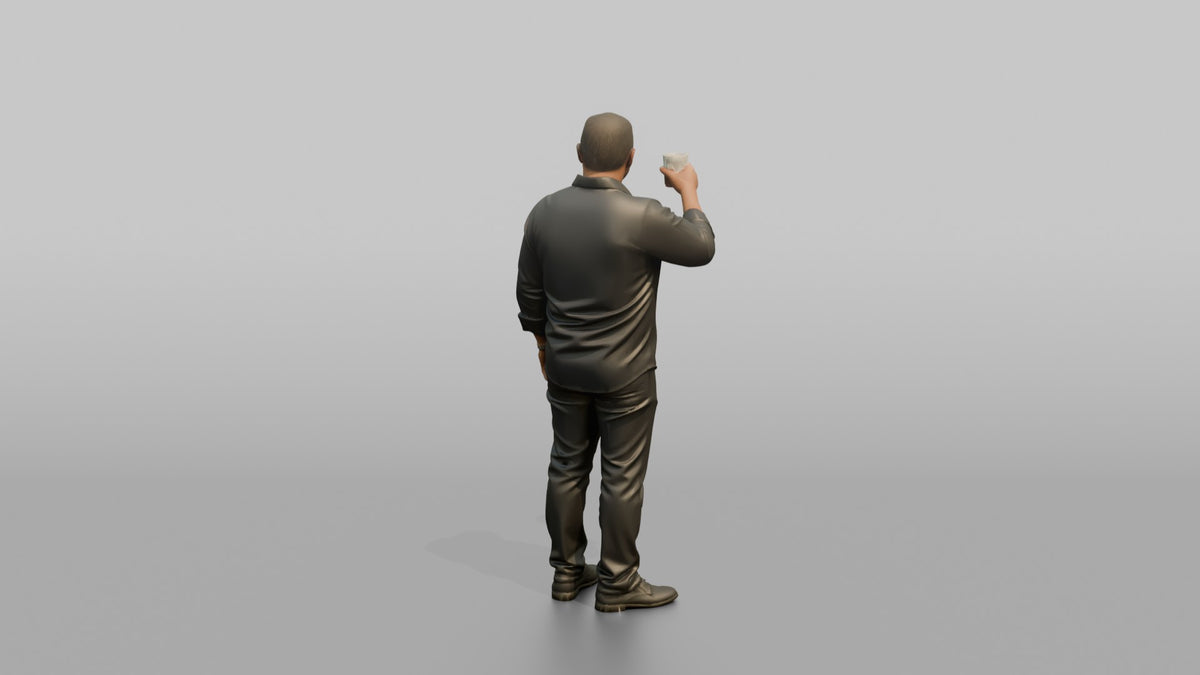 Patron Man Holding A Drink Up In A Toast Gesture - 3D character model, view 3