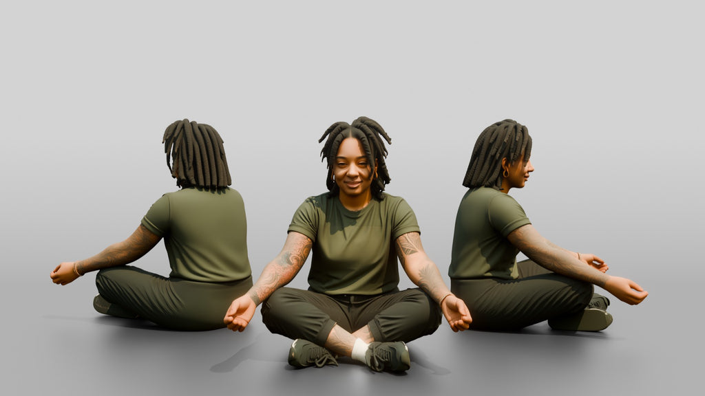 Homeless Woman Sitting Cross-legged