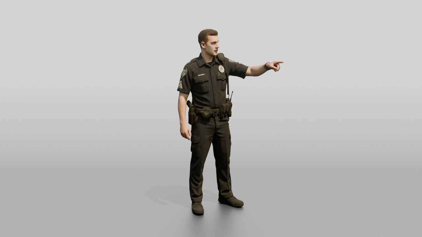 Police Officer Gesturing into the Distance