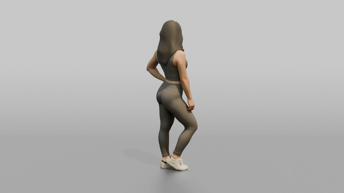 Fitness Influencer Woman Standing At An Angle, One Hand On Hip - 3D character model, view 3