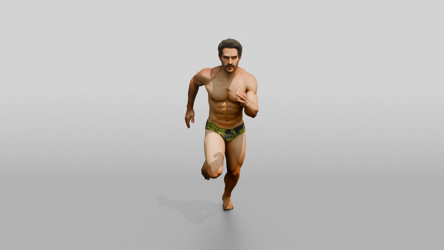 Mestizo Man Running Dynamically on the Beach