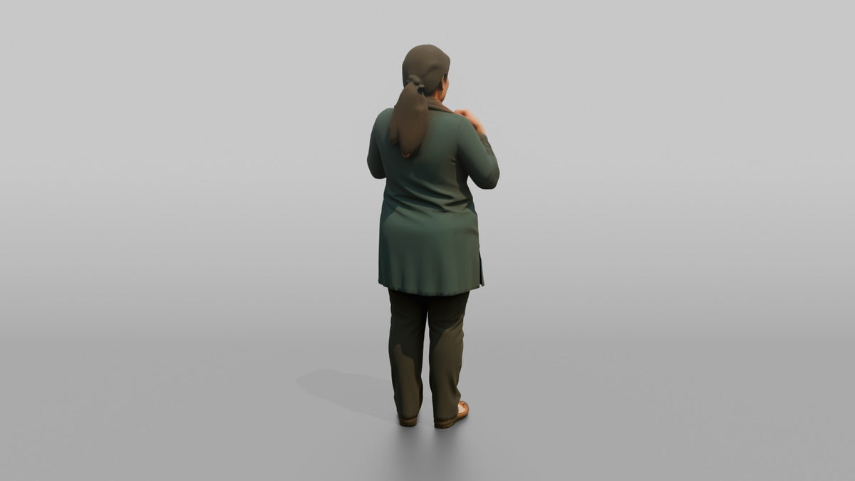 Mother Adjusting A Scarf Around Her Neck - 3D character model, view 3