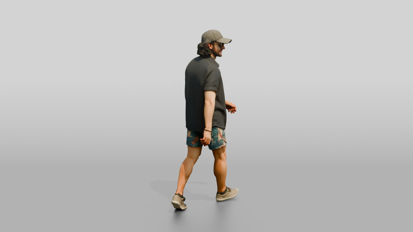 Latino Man Walking the Boardwalk in Linen Shirt