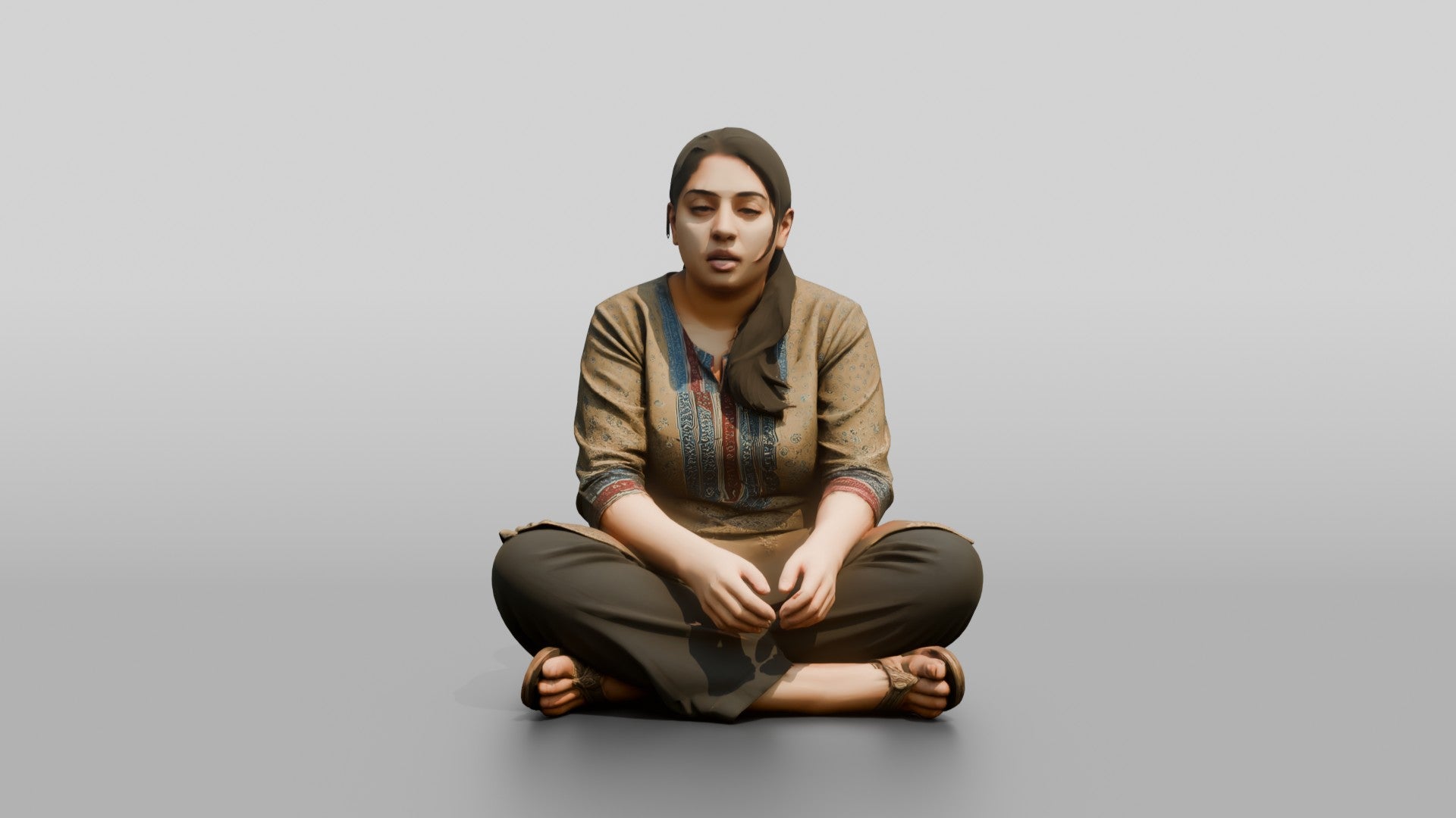 Homeless Woman Looking Dazed While Sitting Low to the Ground