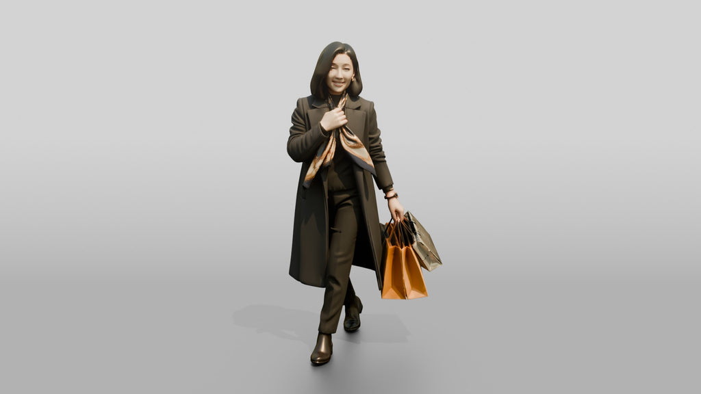 Woman Adjusting Silk Scarf While Walking