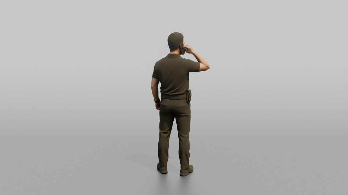 Door Staff Man Adjusting An Earpiece - 3D character model, view 3