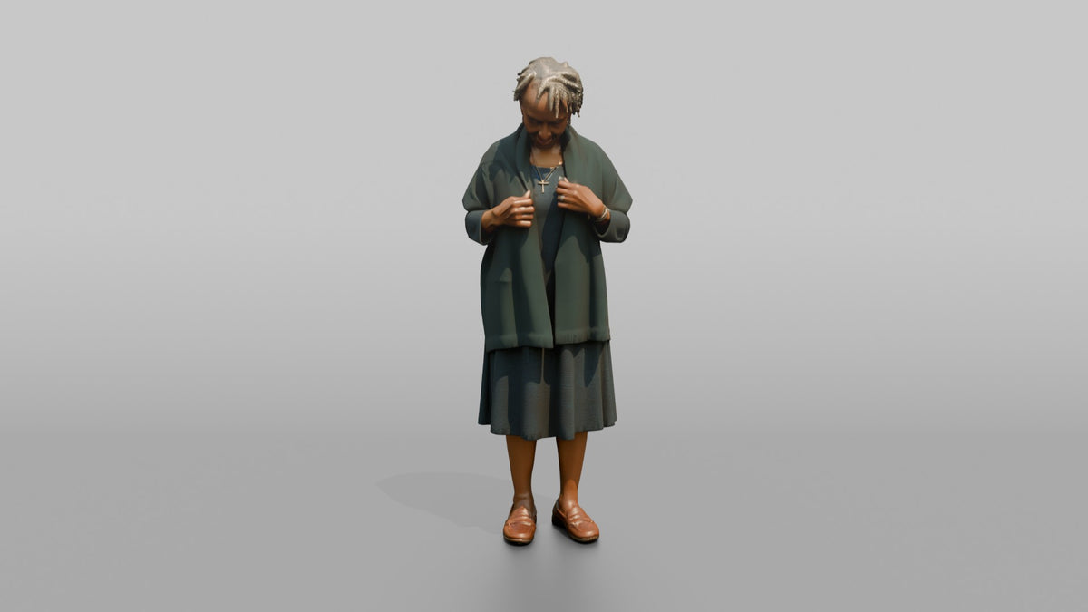 Grandmother Adjusting A Shawl Around Her Shoulders - 3D character model, view 5
