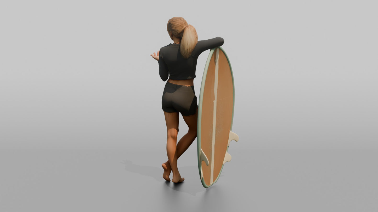 Surfer Leaning on Her Surfboard