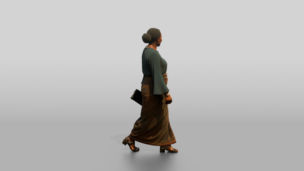 Curvy African Woman in a Printed Wrap Dress Carrying a Briefcase