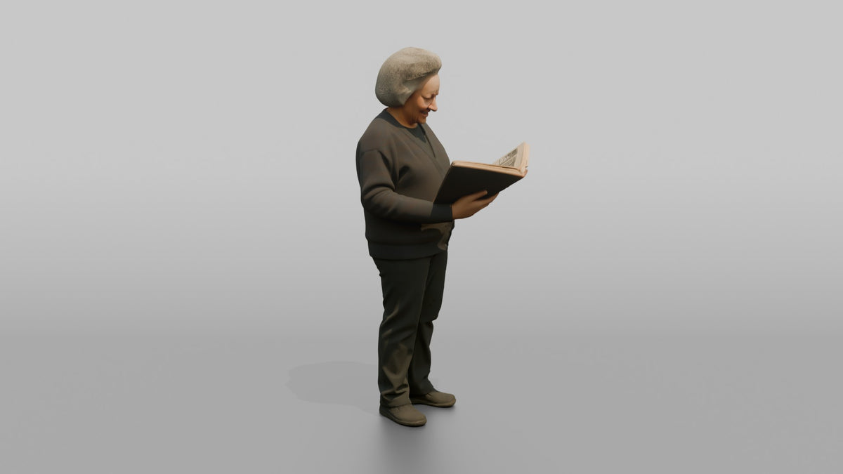 Grandmother Holding A Photo Album Open With Both Hands - 3D character model, view 2