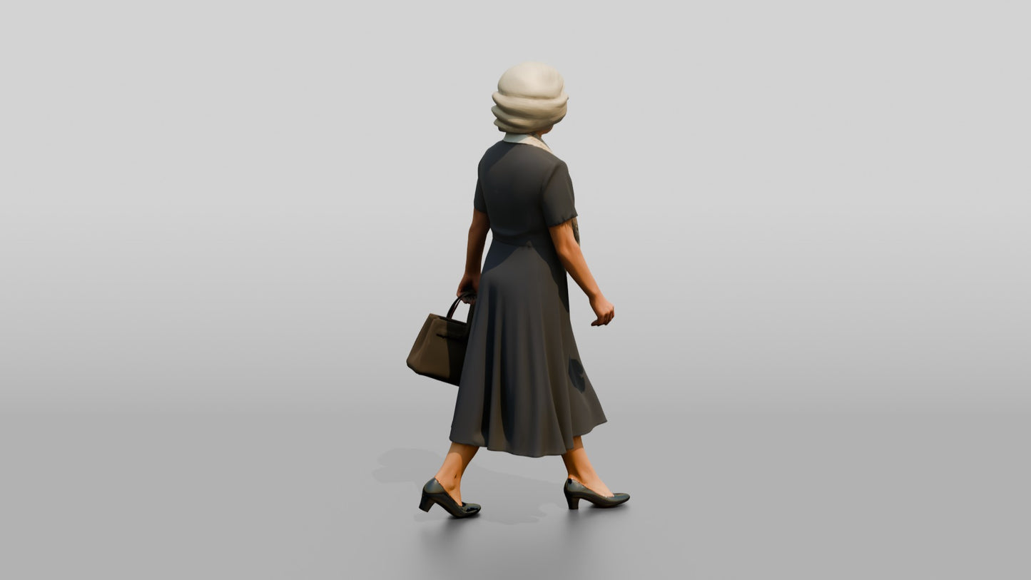 Elderly Curvy Italian Woman Holding an Elegant Handbag
