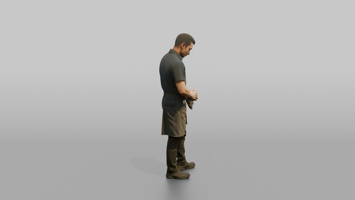 Server Woman Wiping Hands On An Apron - 3D character model, view 2