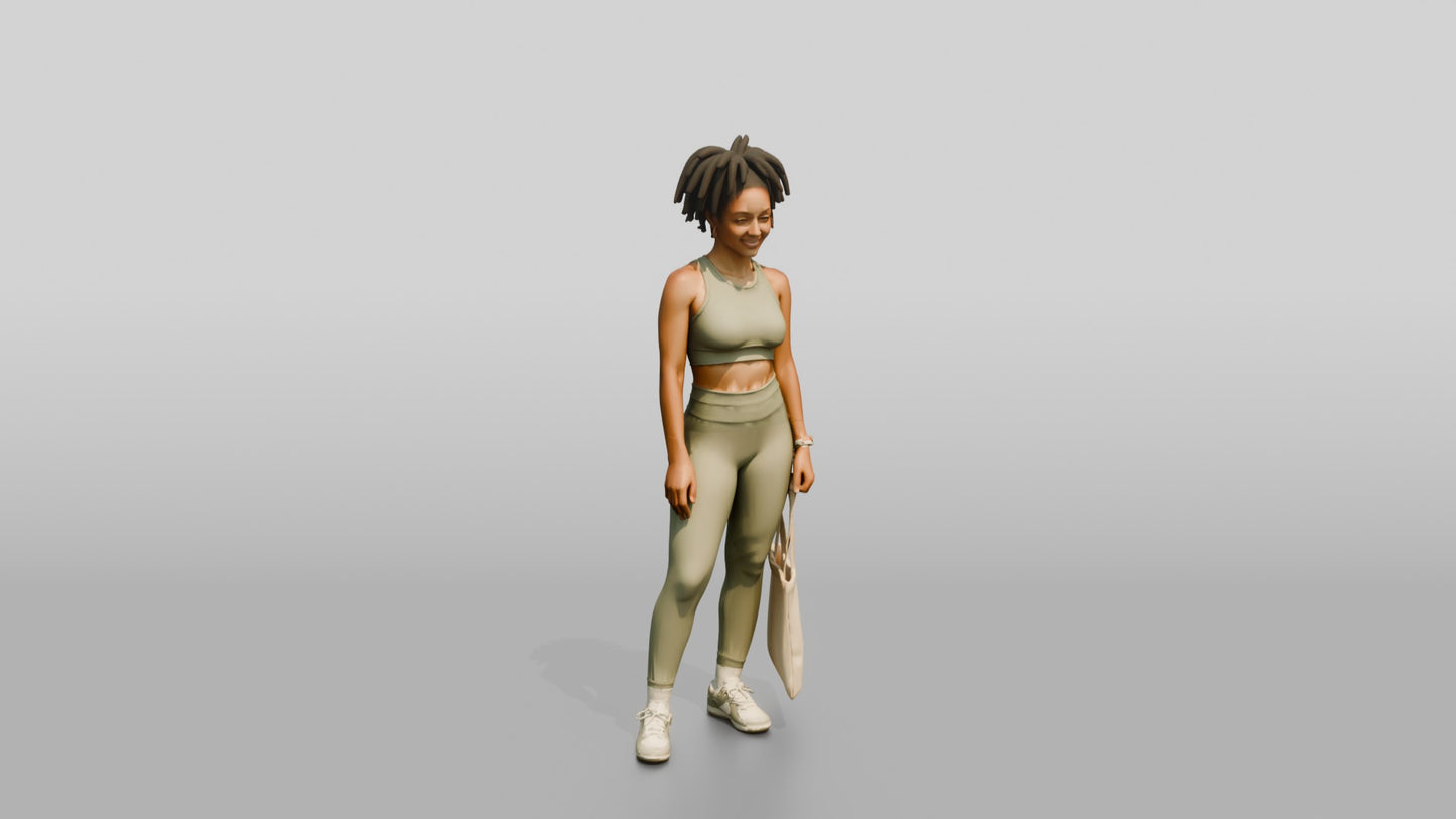 African-American Woman in Athleisure Set with Shopping Bag