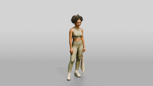 African-American Woman in Athleisure Set with Shopping Bag - 3D character model, view 1