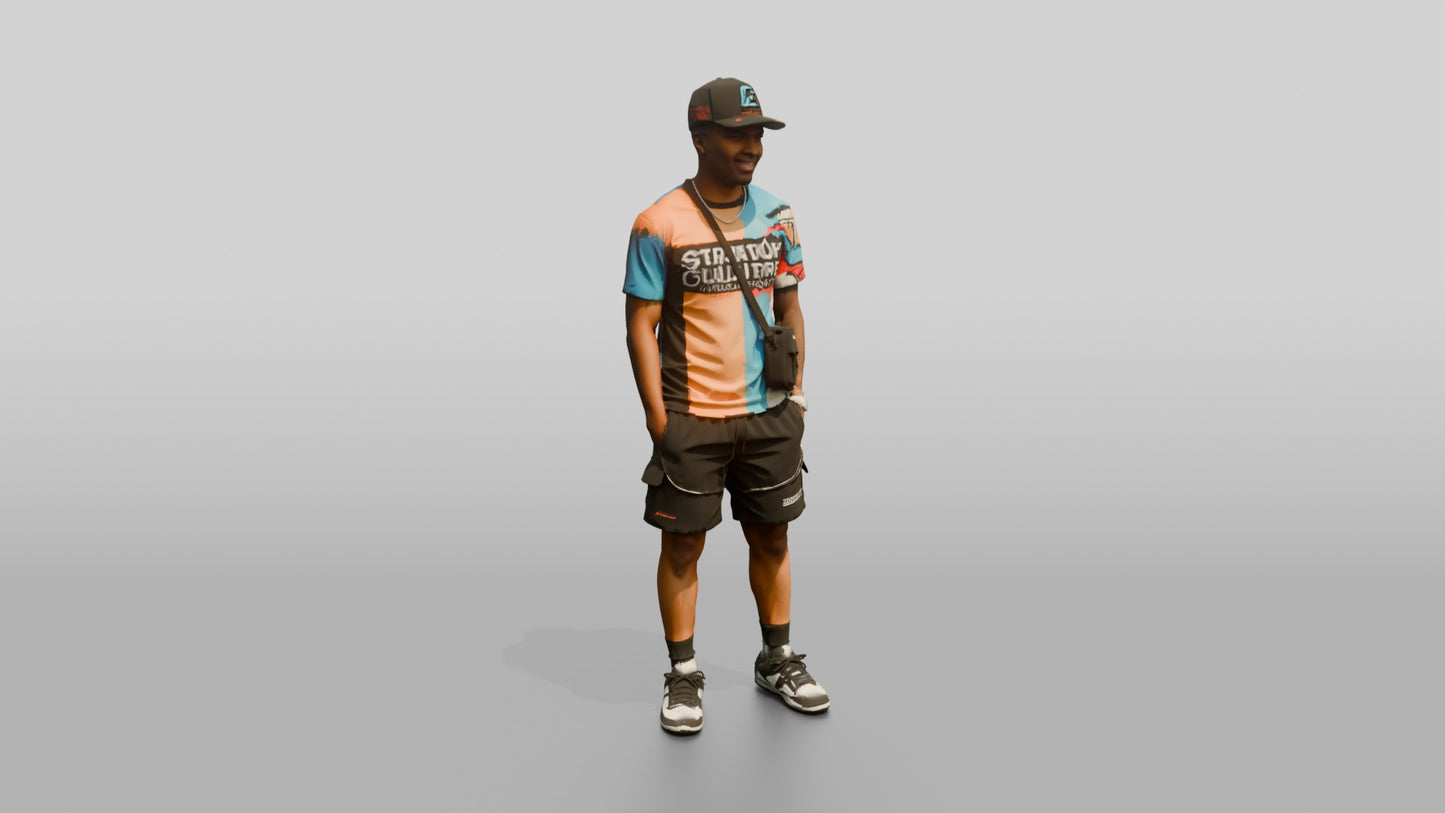 African-American Man in Streetwear Graphic Tee