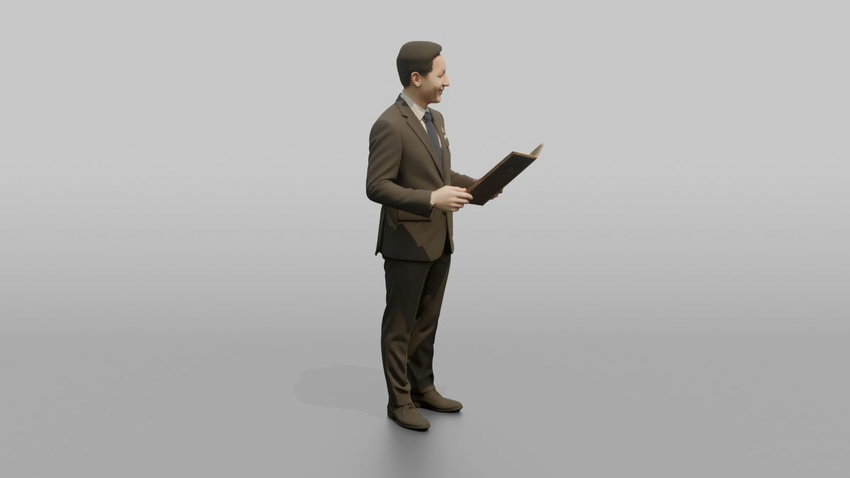 Receptionist Woman Holding A Room Service Menu - 3D character model, view 2