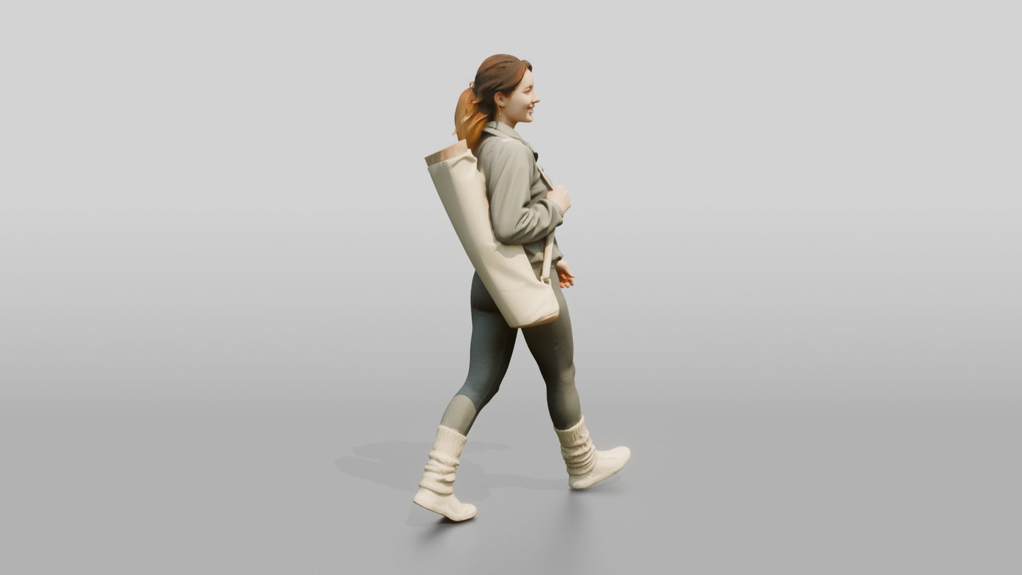 Walking Woman in Fleece with Mat