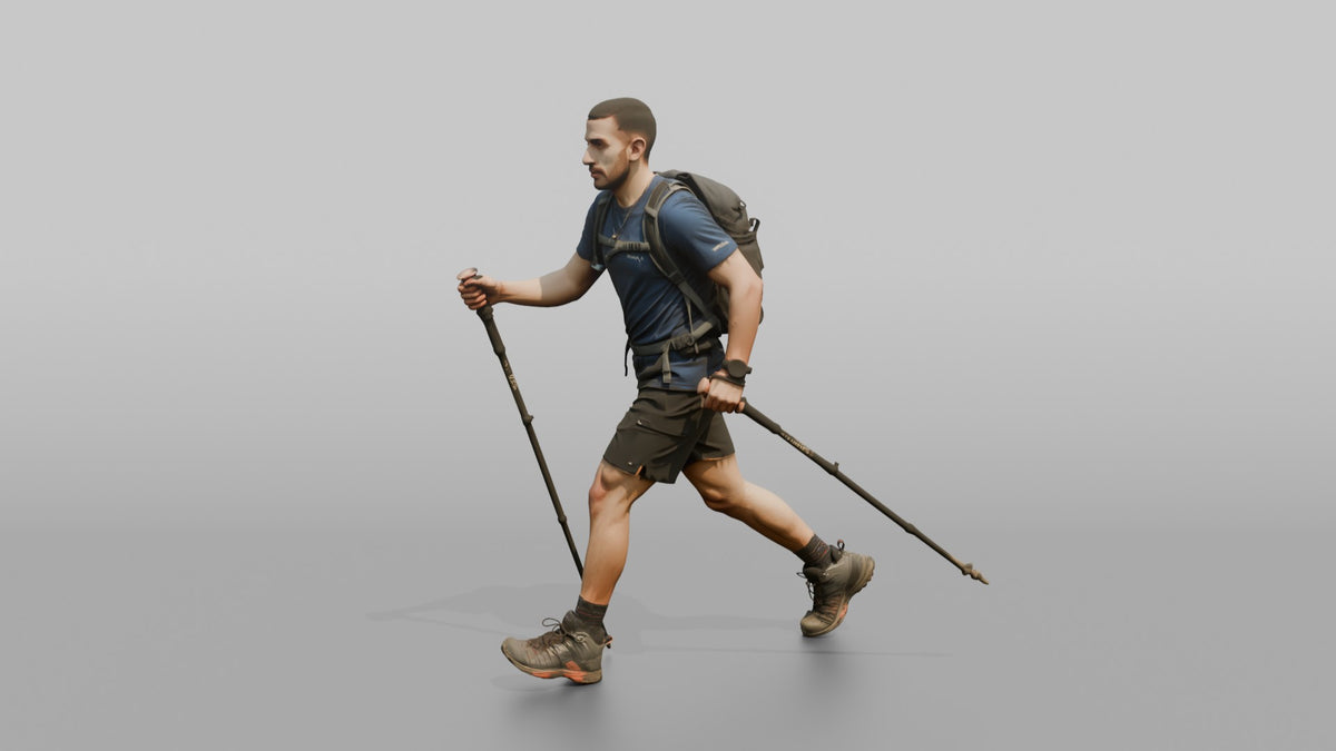 Speed Hiker Walking with Dual Poles - 3D character model, view 4