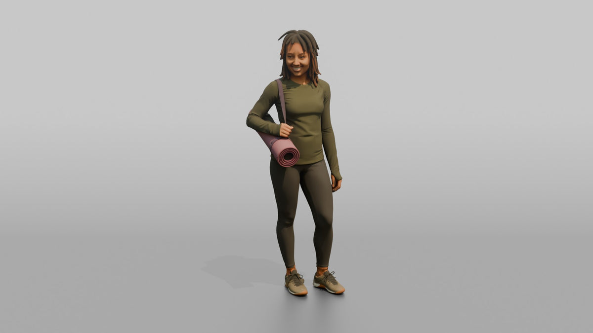 Mother Carrying A Yoga Mat Rolled Under One Arm - 3D character model, view 5