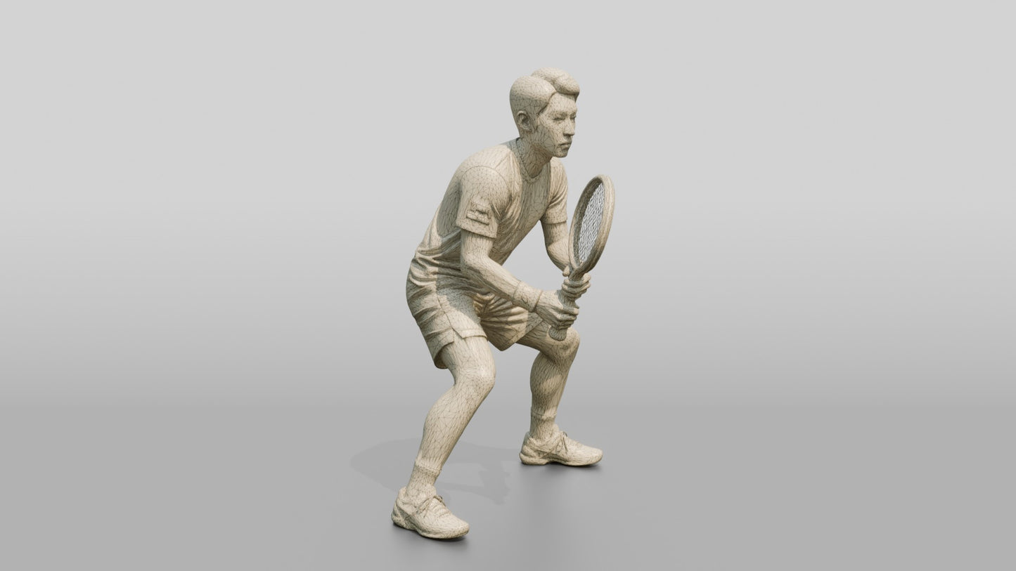 Male Tennis Player in a Tense Net-Ready Stance