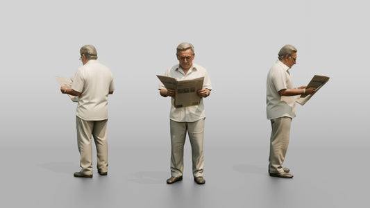 Elderly Stocky Cypriot Man Reading a Newspaper