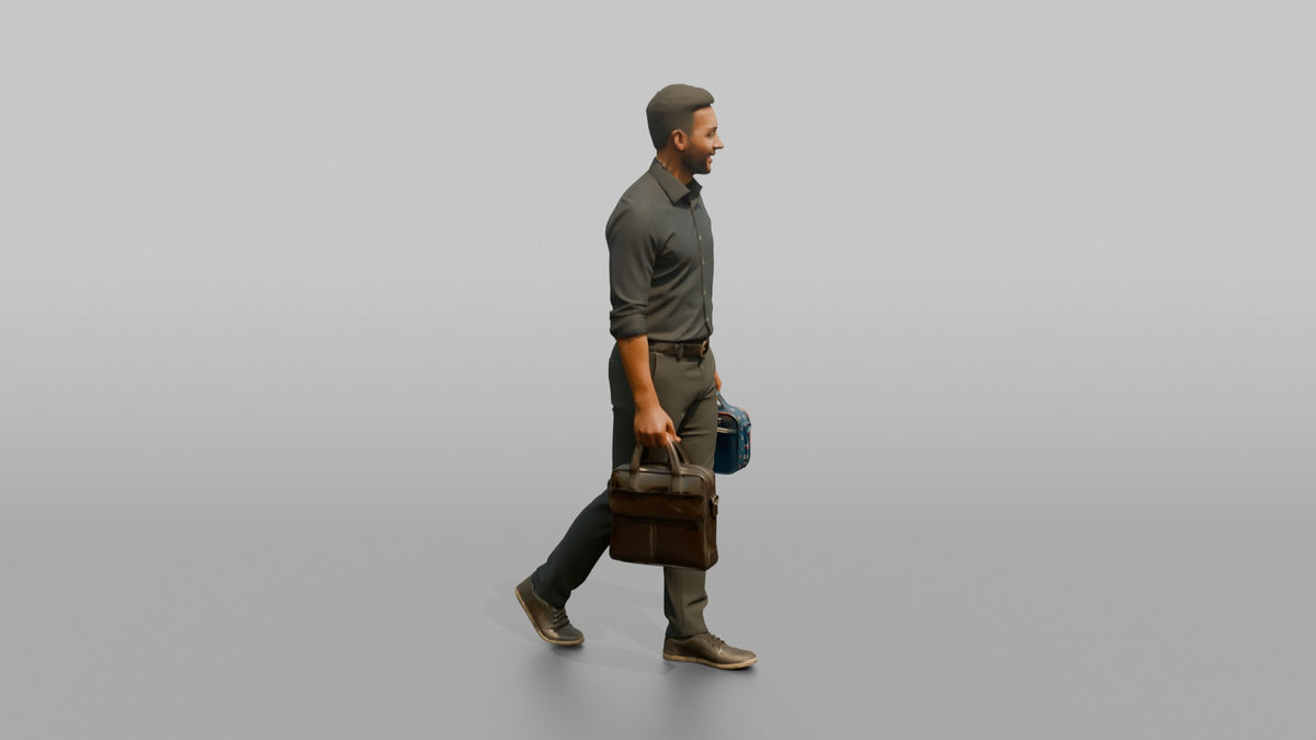 Father Carrying A Briefcase In One Hand And A Lunchbox In The Other - 3D character model, view 2
