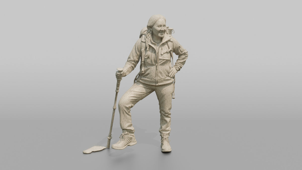Trekker Standing with One Foot on a Ledge - wireframe topology preview