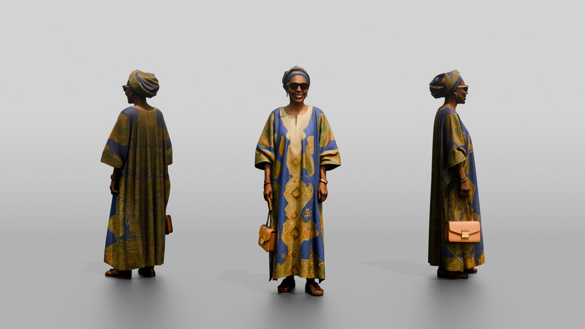Elderly African Woman in a Patterned Boubou and Sunglasses - 3D character model