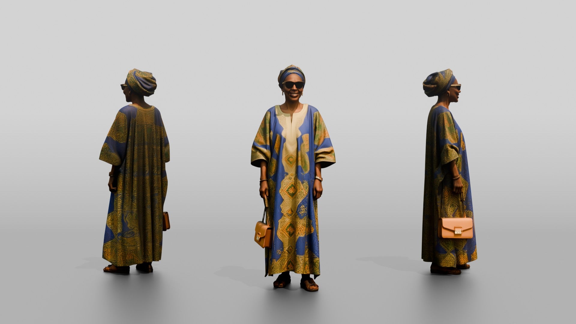 Elderly African Woman in a Patterned Boubou and Sunglasses