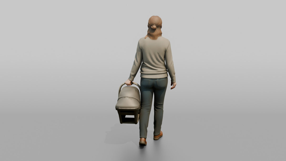 Mother Carrying A Car Seat By Its Handle - 3D character model, view 3