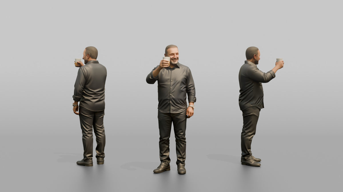 Patron Man Holding A Drink Up In A Toast Gesture - 3D character model, view 1