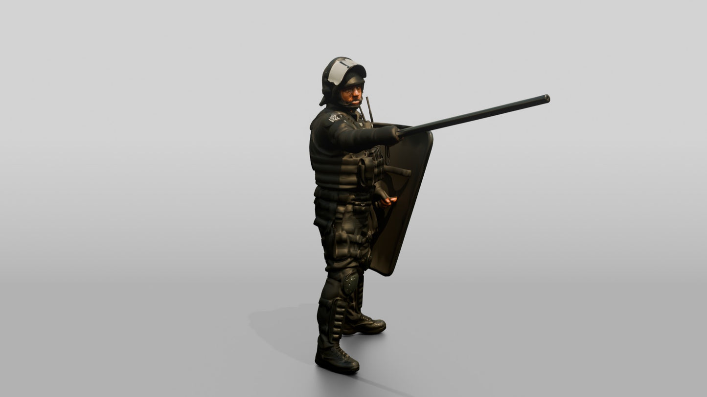 Riot Police Officer Pointing with Shield