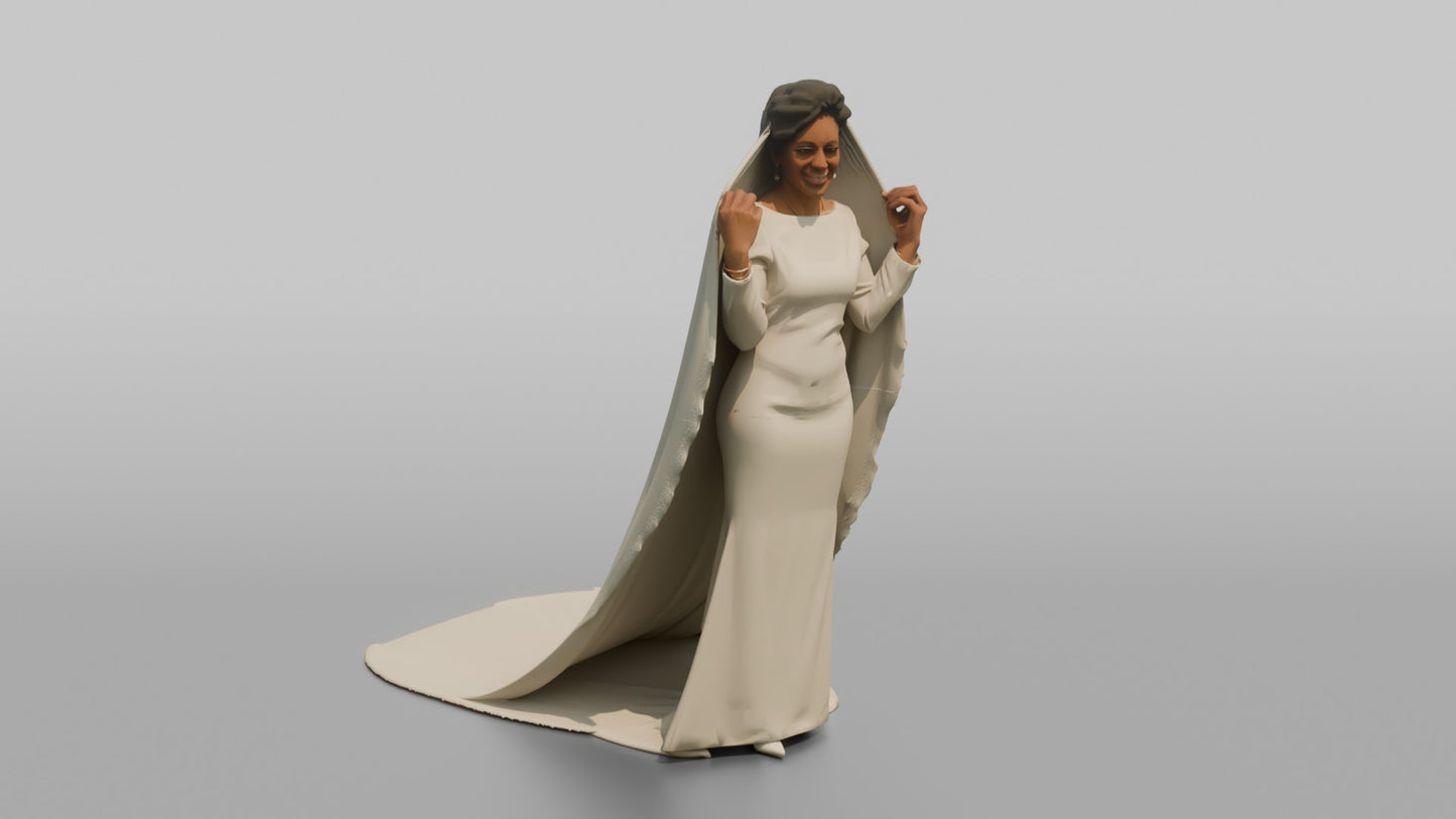 Black Bride Adjusting Her Floor-Length Veil