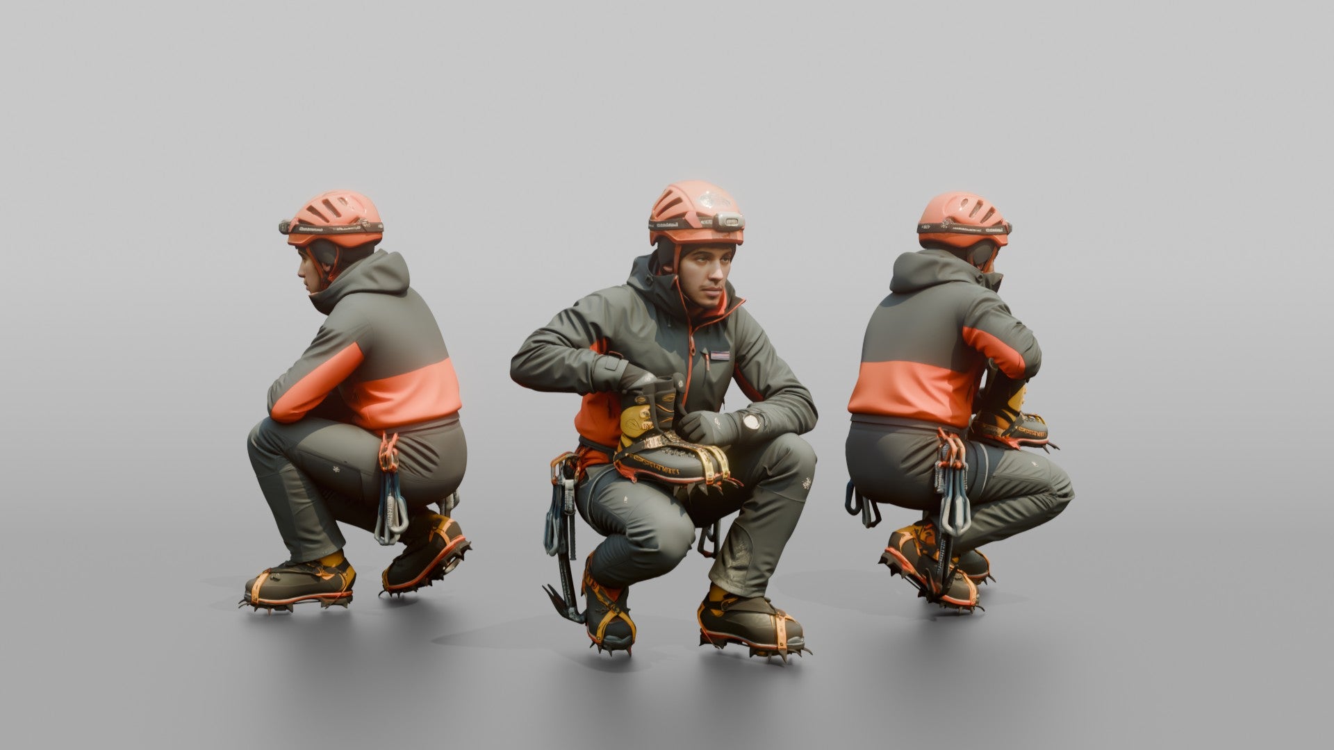 Ice Climber Crouched in an Active Posture