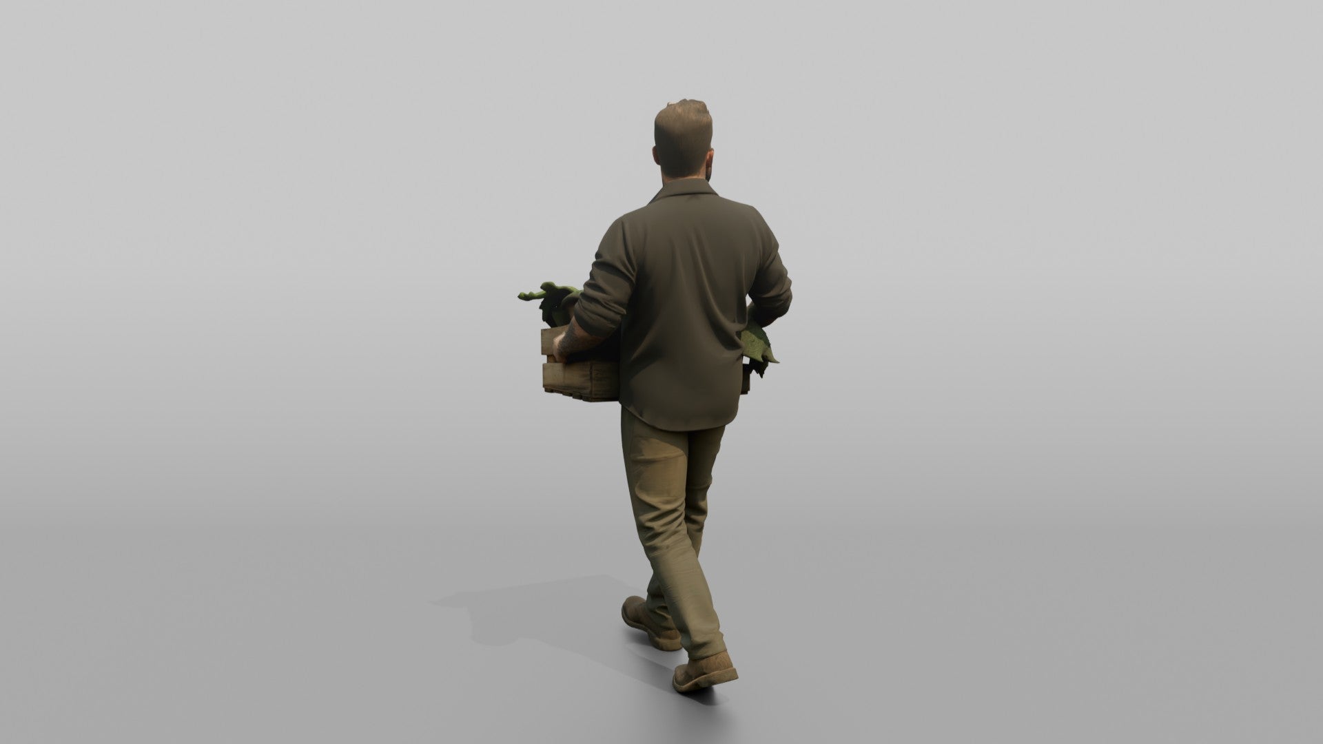Farmer Carrying Wooden Crate Filled Harvested Organic